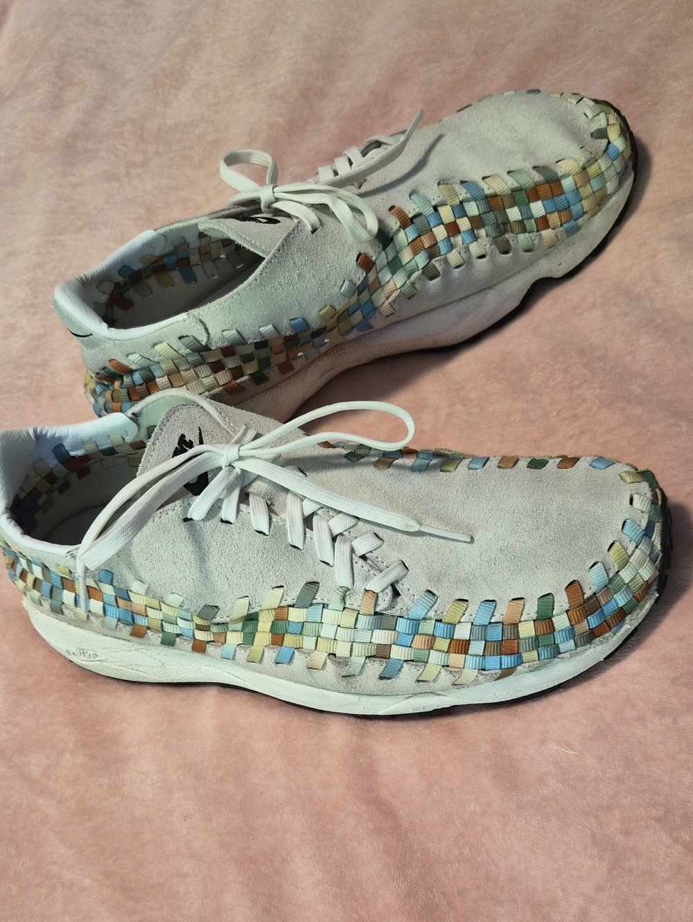 Nike Women's White Suede Sneakers with Multicolor Woven Trim